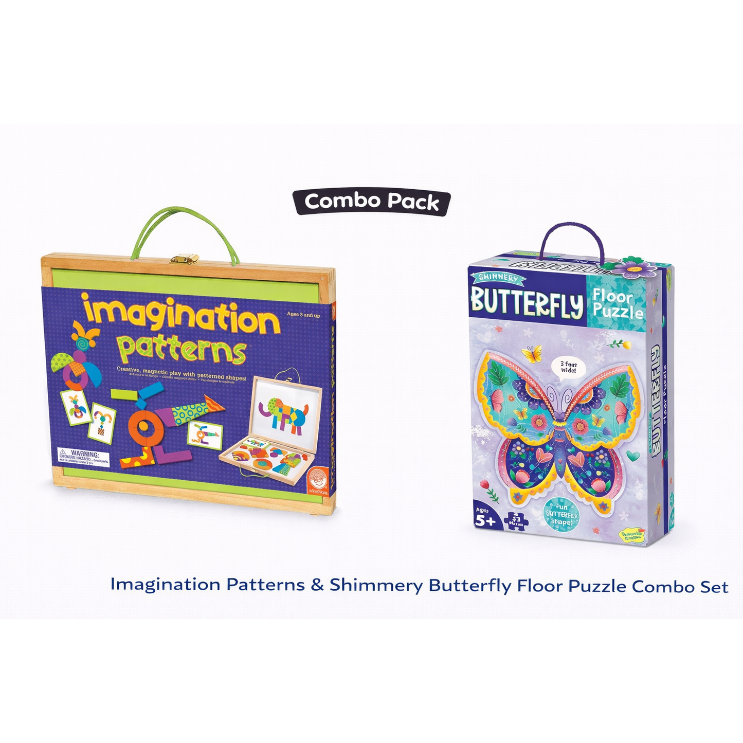Imagination Patterns + Shimmery Butterfly Floor Puzzle Combo Set (Creative & Learning Play for Kids)