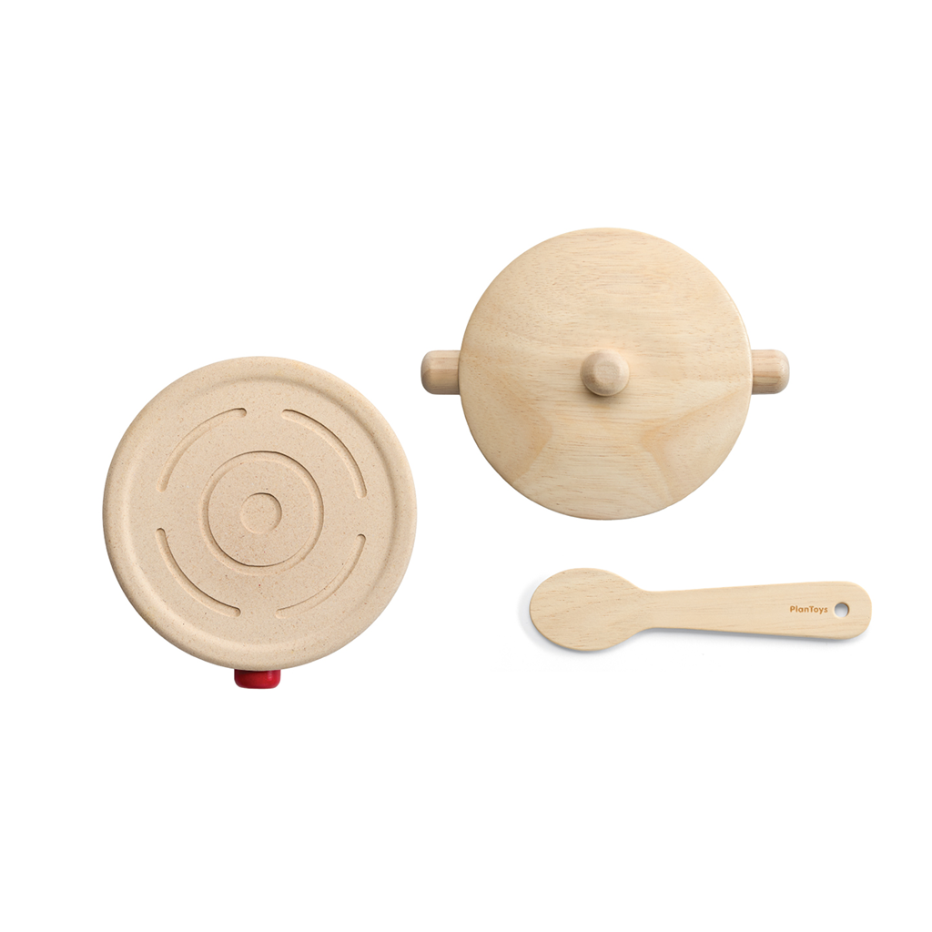 PlanToys Cookery Set — Wooden Pretend Play Kitchen Toy