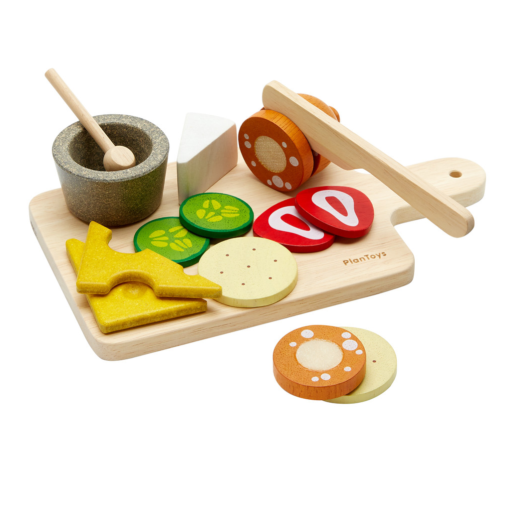 PlanToys Cheese & Charcuterie Board — Wooden Pretend Play Food Set