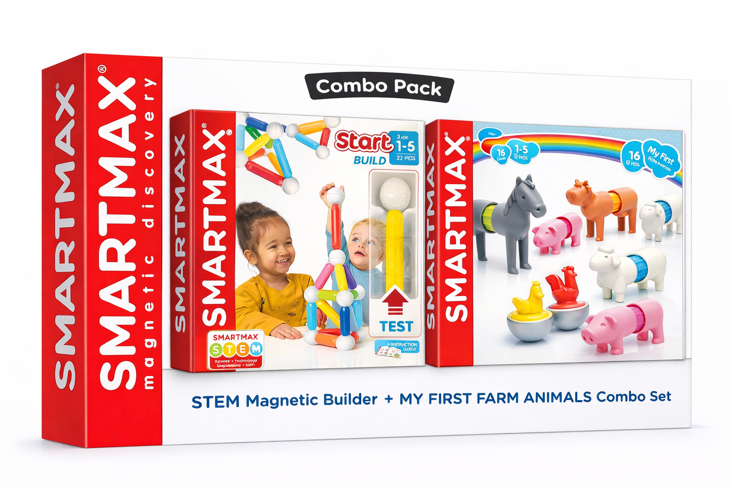 SmartMax STEM Magnetic Builder + My First Farm Animals Combo Set (Educational Learning Toys for Kids)