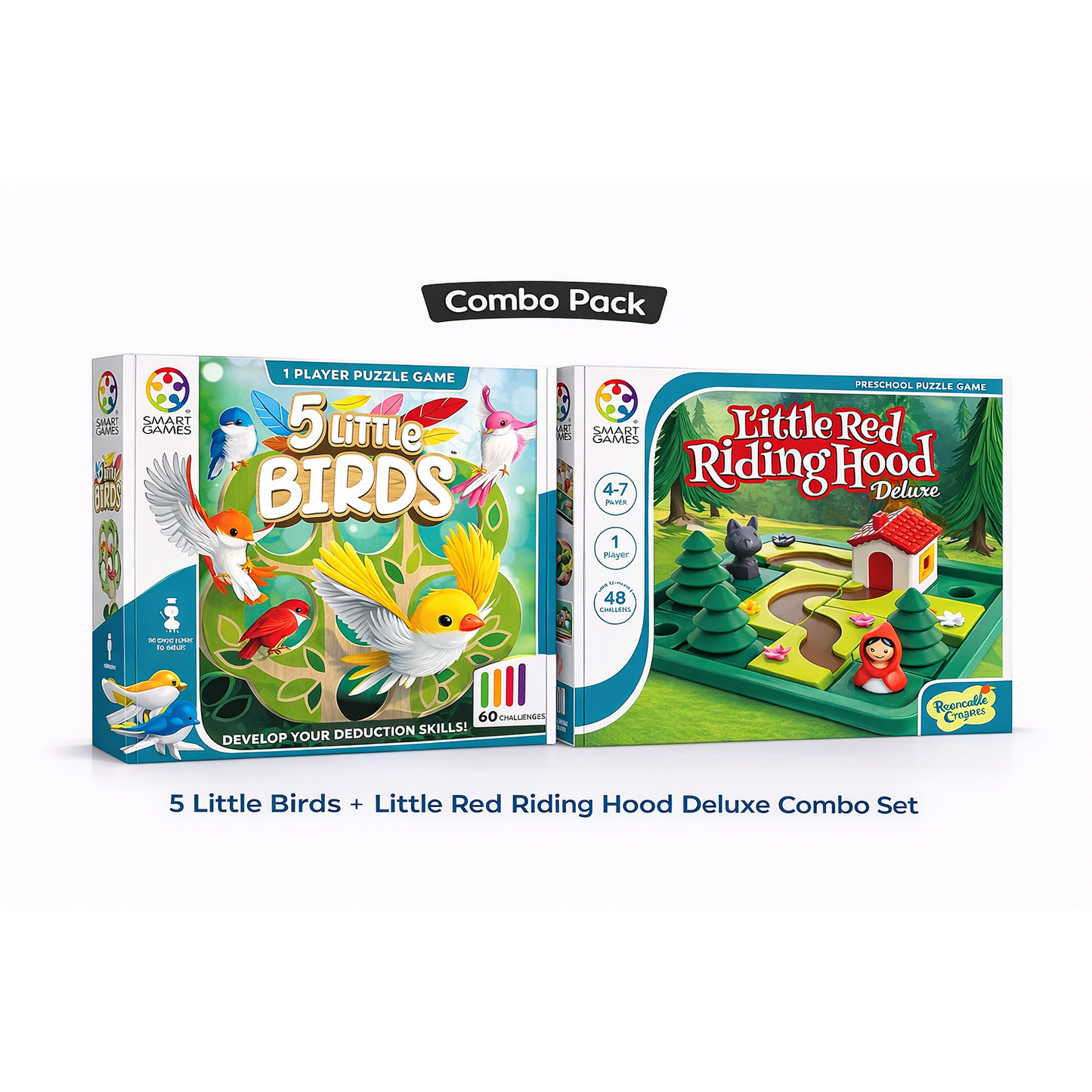 Smart Games Premium Puzzle Combo Pack – 5 Little Birds + Little Red Riding Hood Deluxe (STEM Learning Toy for Kids)