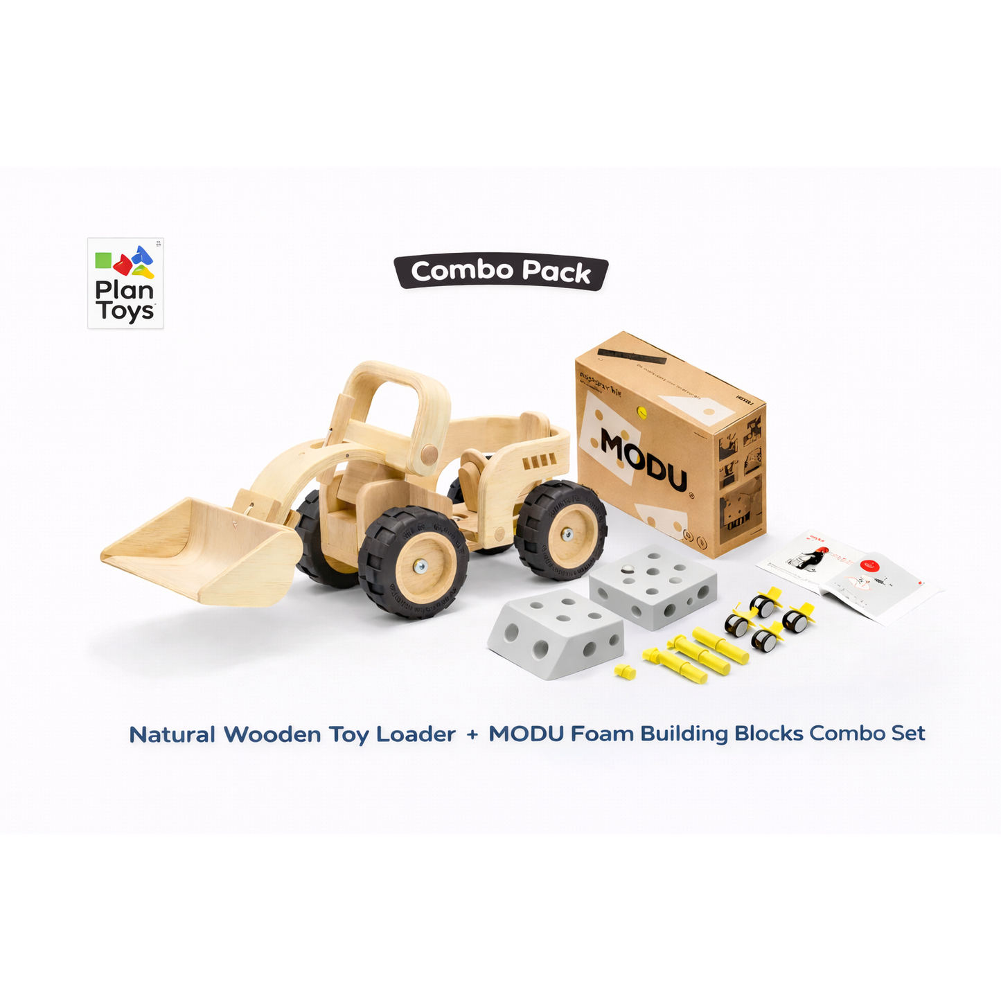 Natural Wooden Toy Loader + MODU Foam Building Blocks Combo Set (Montessori & Creative Play for Kids)