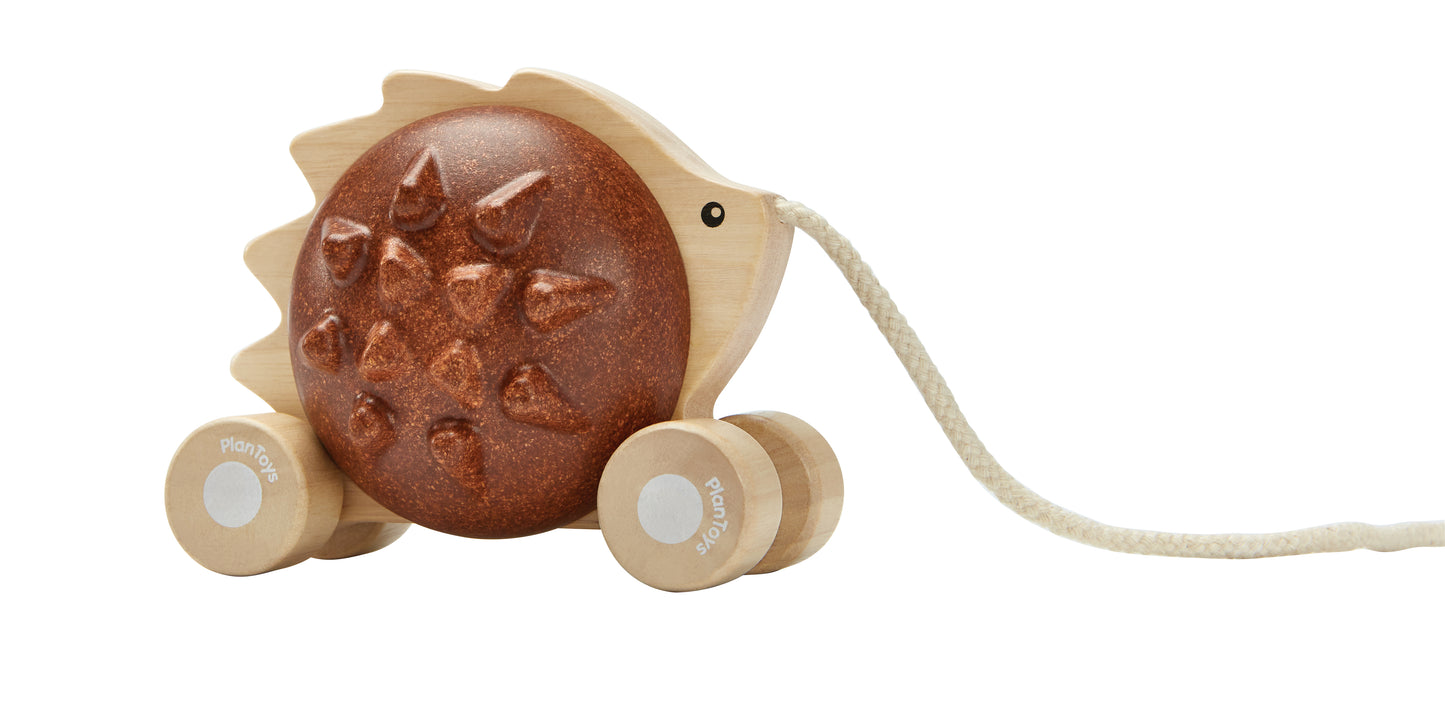 PlanToys Pull-Along Hedgehog — Brown Wooden Pull Toy