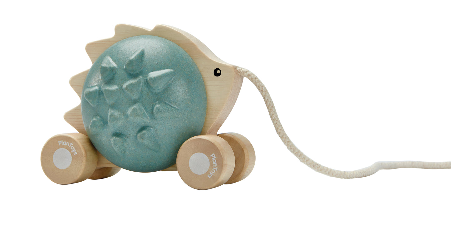 PlanToys Pull-Along Hedgehog — Blue Wooden Pull Toy