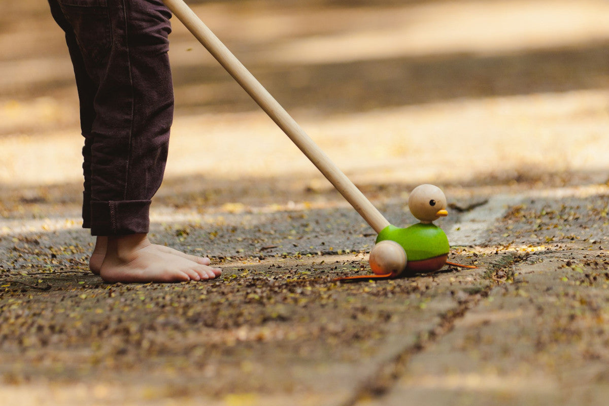 PlanToys Push Along Duck — Wooden Push Toy