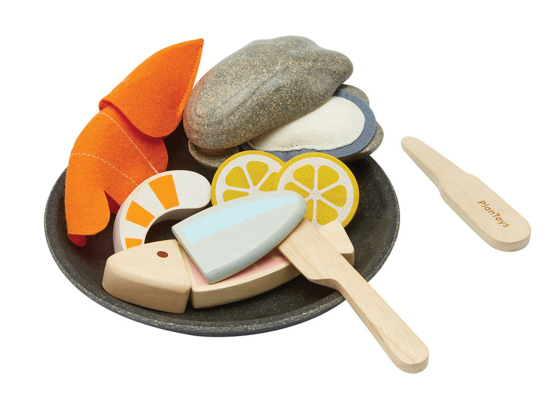 PlanToys Seafood Platter — Wooden Pretend Play Food Set