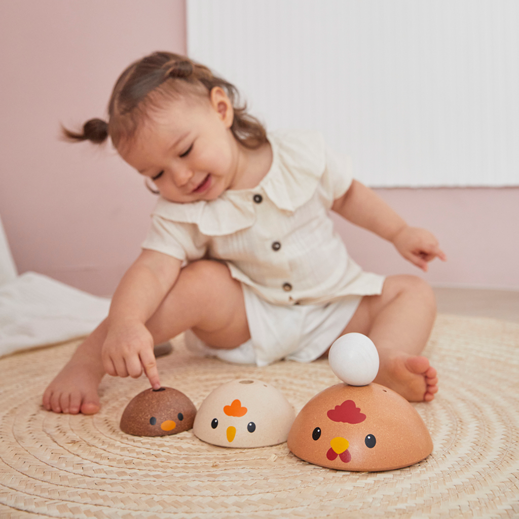 PlanToys Chicken Nesting — Modern Rustic | Wooden Nesting Toy