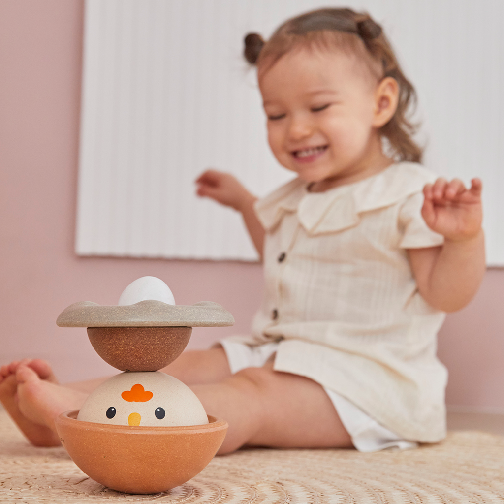 PlanToys Chicken Nesting — Modern Rustic | Wooden Nesting Toy