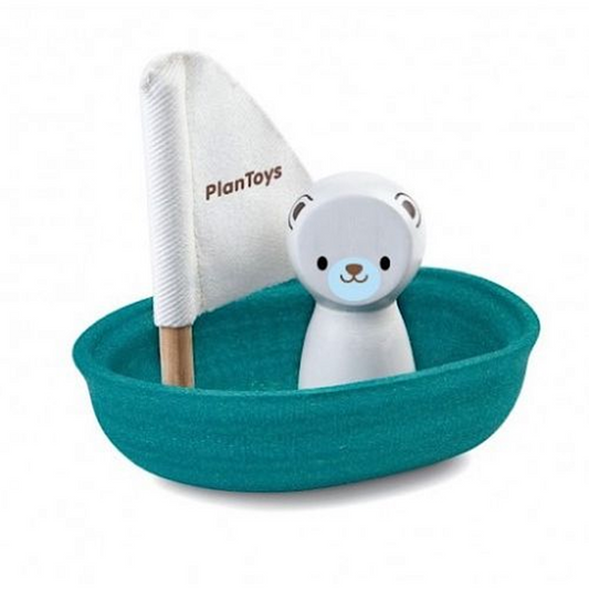 PlanToys Sailing Boat — Polar Bear | Wooden Bath Toy