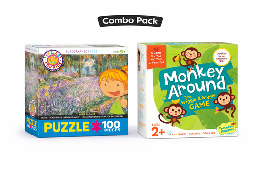 Claude Monet 100-Piece Puzzle + Monkey Around Wiggle & Giggle Game Combo Set (Fun & Learning for Kids)