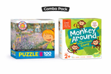 Claude Monet 100-Piece Puzzle + Monkey Around Wiggle & Giggle Game Combo Set (Fun & Learning for Kids)
