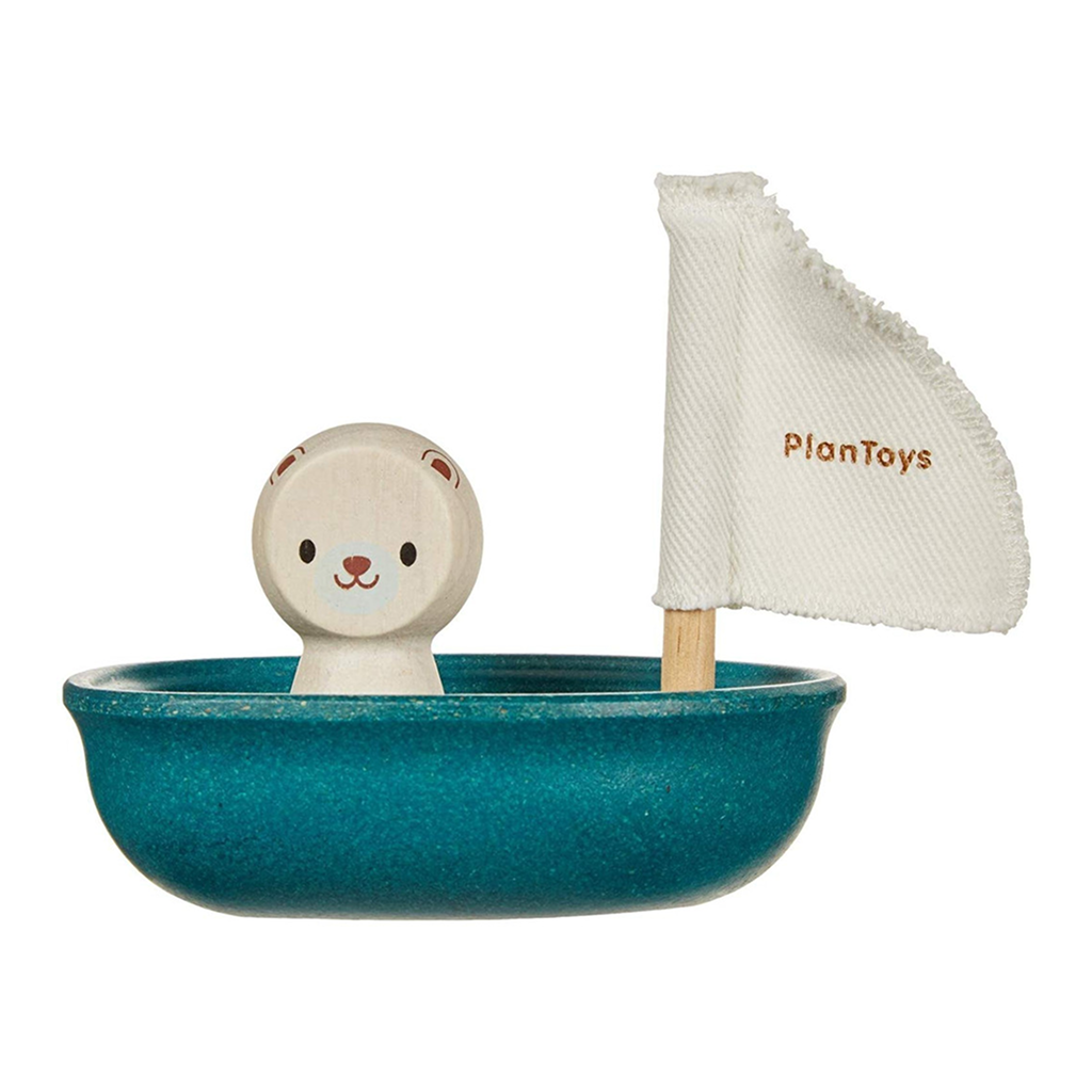 PlanToys Sailing Boat — Polar Bear | Wooden Bath Toy