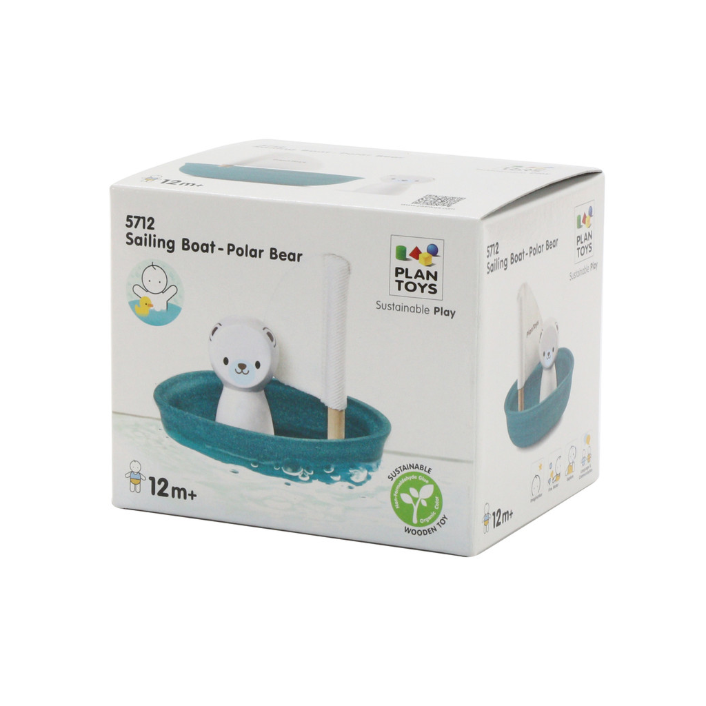 PlanToys Sailing Boat — Polar Bear | Wooden Bath Toy