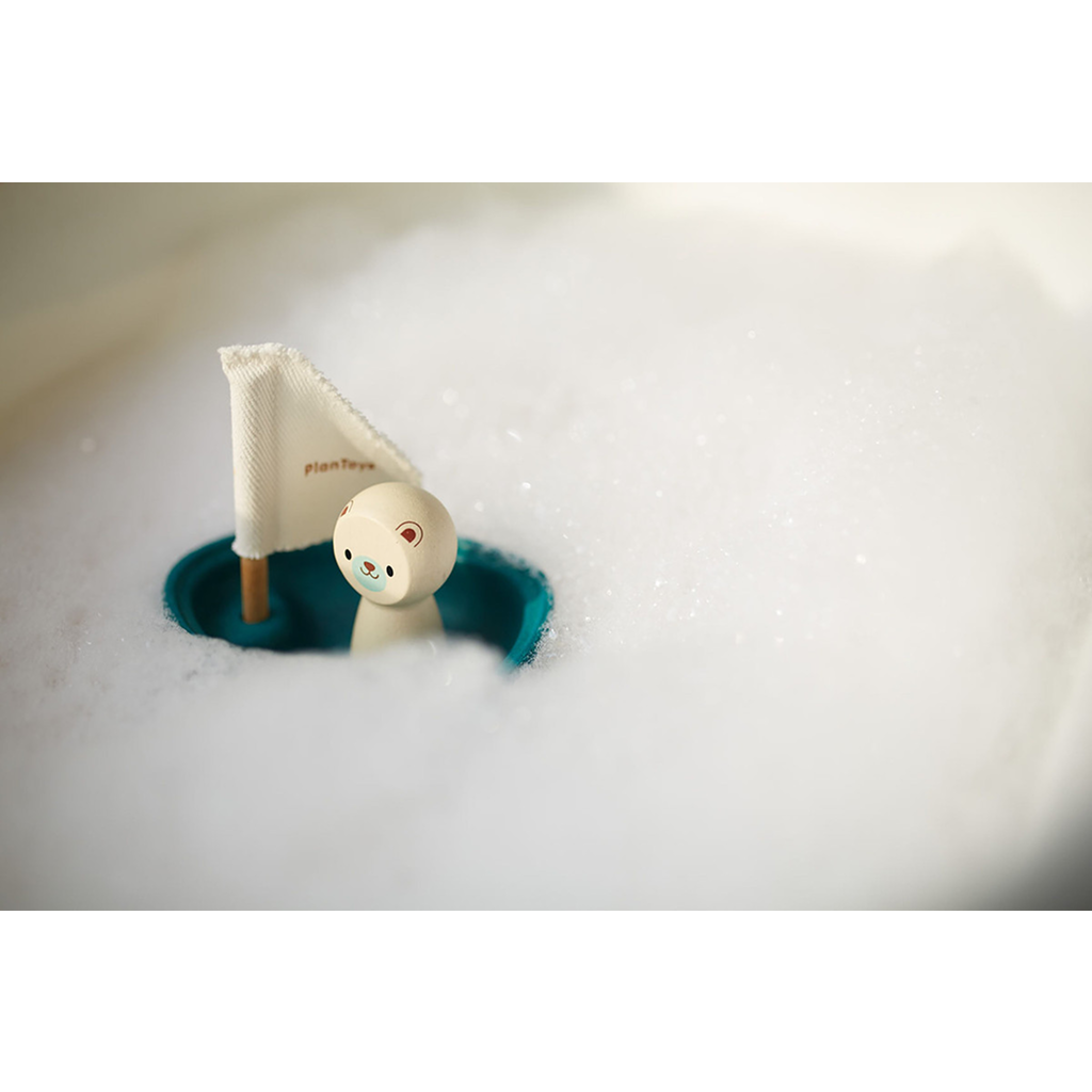 PlanToys Sailing Boat — Polar Bear | Wooden Bath Toy