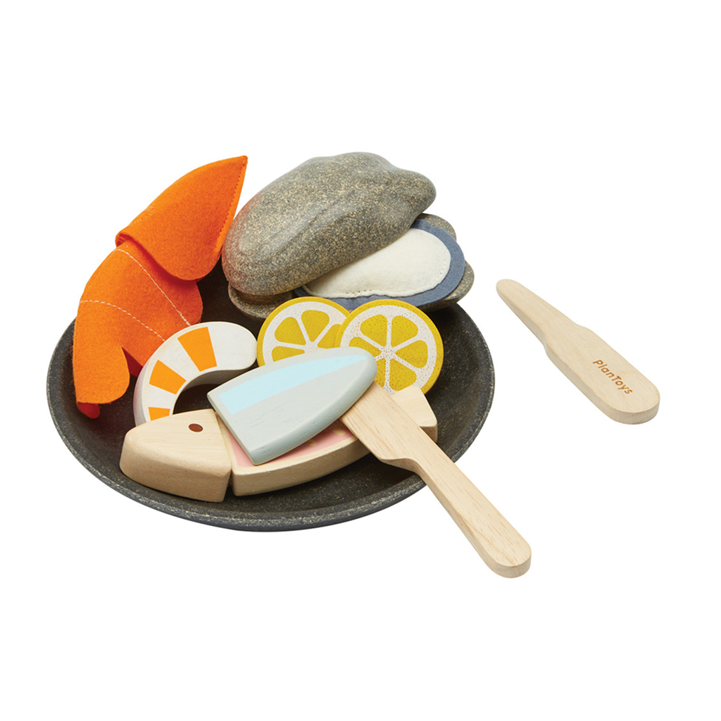 PlanToys Seafood Platter — Wooden Pretend Play Food Set