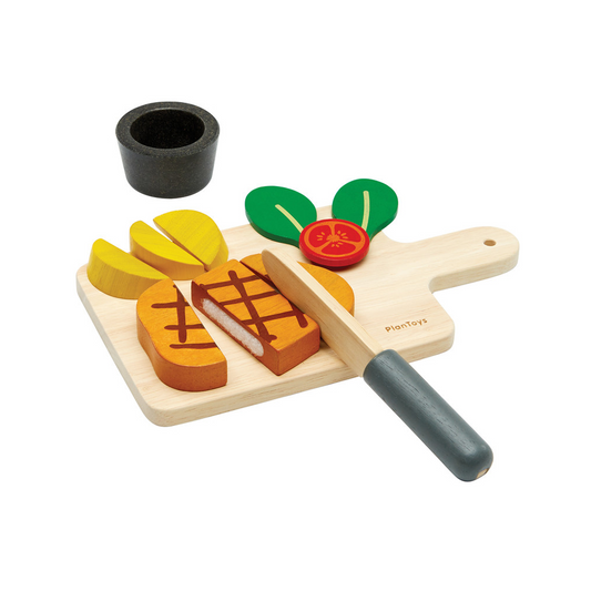 PlanToys Steak Set — Wooden Pretend Play Food Set