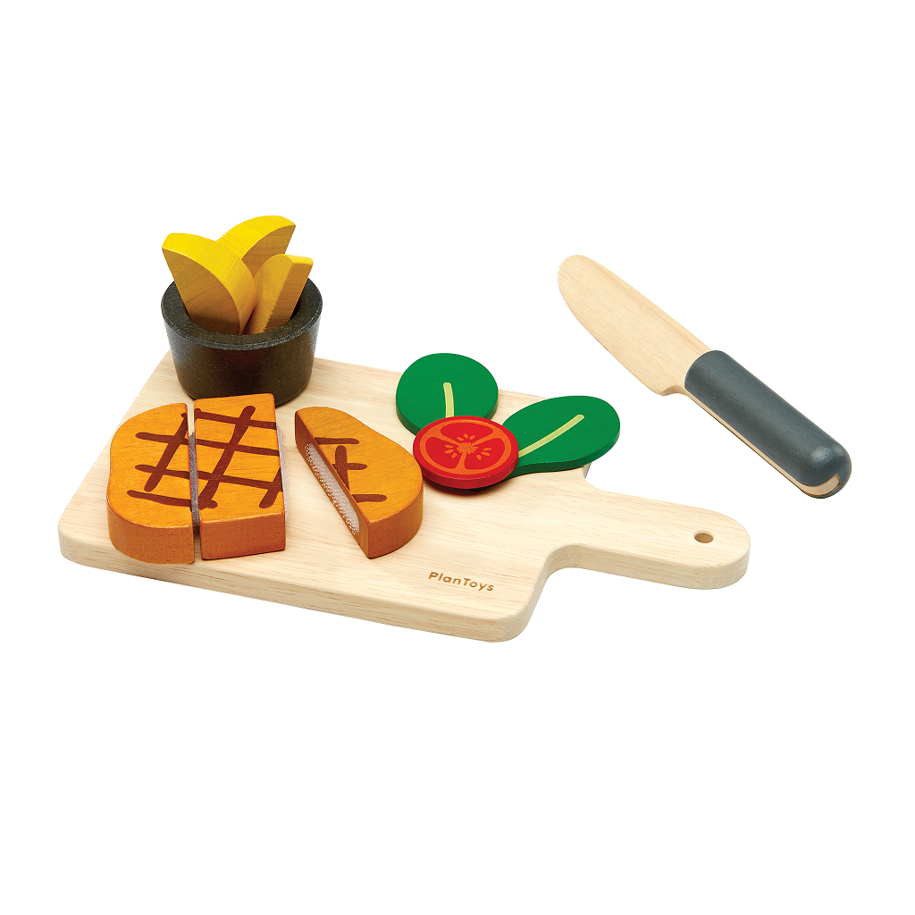 PlanToys Steak Set — Wooden Pretend Play Food Set