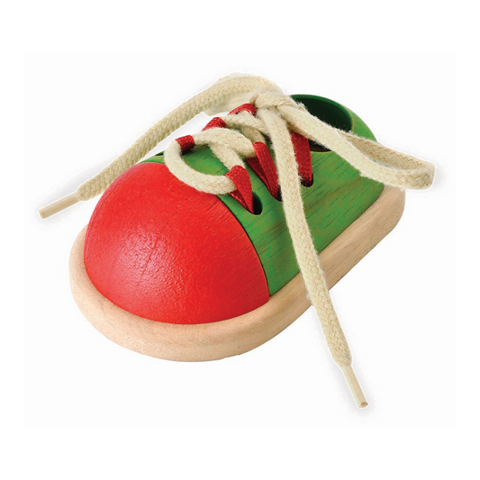 PlanToys Tie-Up Shoe — Wooden Shoe Tying Learning Toy