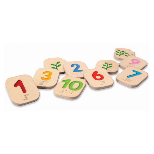 PlanToys Braille Numbers 1-10 — Wooden Braille Learning Set