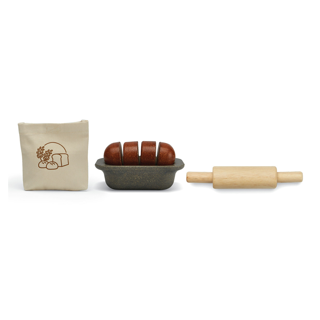 PlanToys Bread Loaf Set — Wooden Pretend Play Baking Set