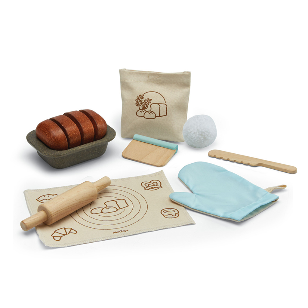 PlanToys Bread Loaf Set — Wooden Pretend Play Baking Set
