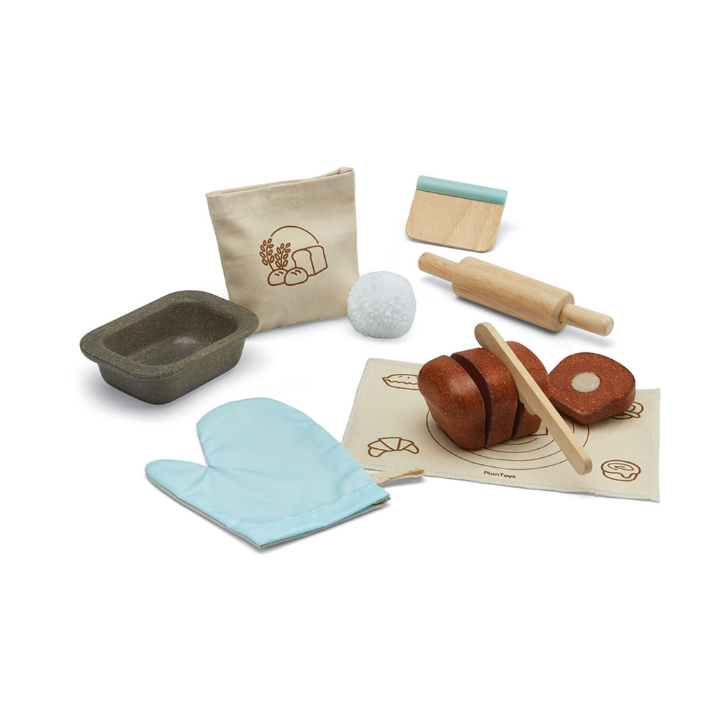 PlanToys Bread Loaf Set — Wooden Pretend Play Baking Set