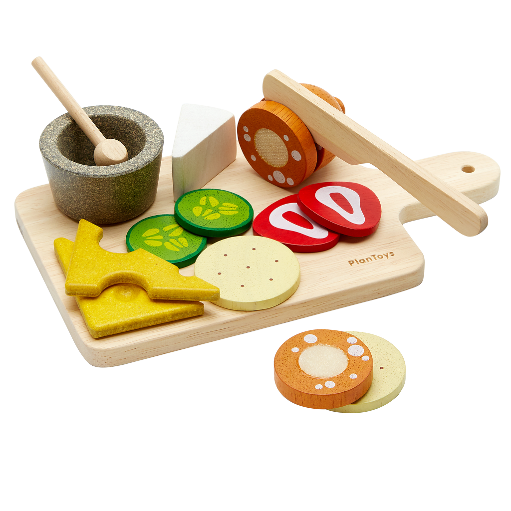 PlanToys Cheese & Charcuterie Board — Wooden Pretend Play Food Set