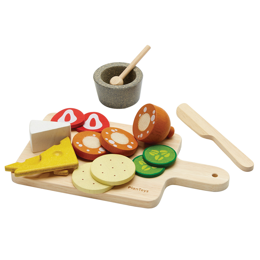 PlanToys Cheese & Charcuterie Board — Wooden Pretend Play Food Set