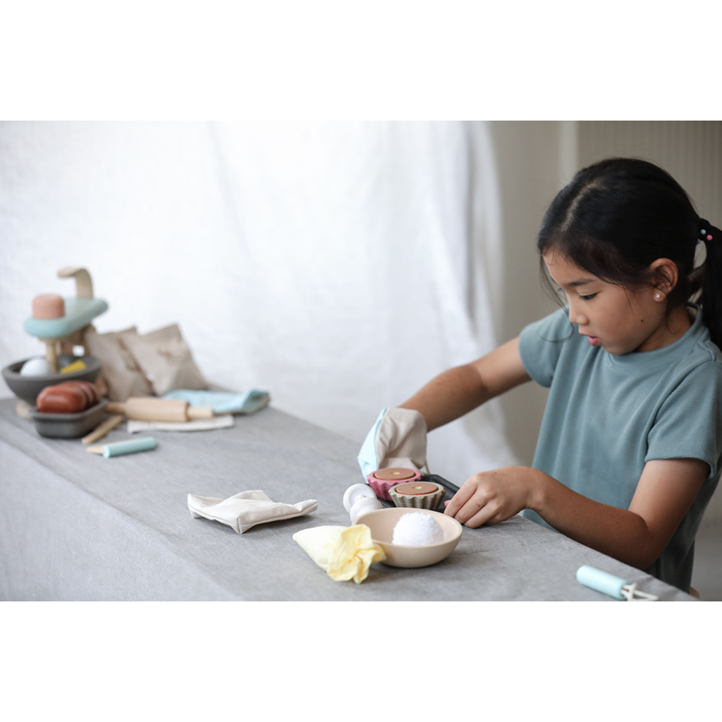 PlanToys Cupcake Set — Wooden Pretend Play Baking Set
