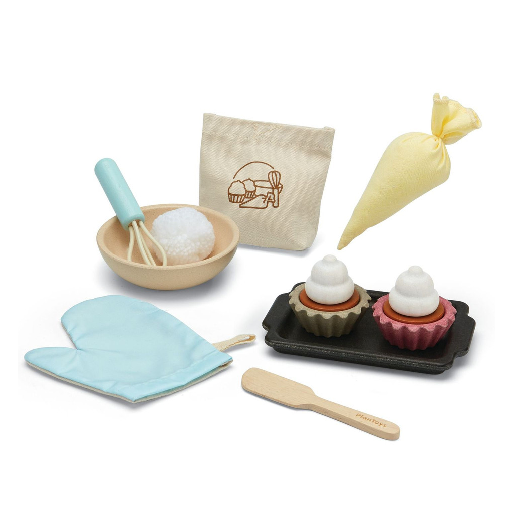 PlanToys Cupcake Set — Wooden Pretend Play Baking Set
