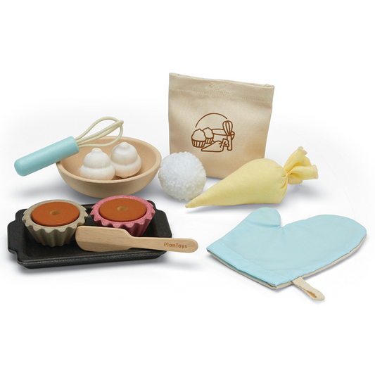PlanToys Cupcake Set — Wooden Pretend Play Baking Set
