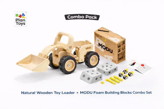 Natural Wooden Toy Loader + MODU Foam Building Blocks Combo Set (Montessori & Creative Play for Kids)