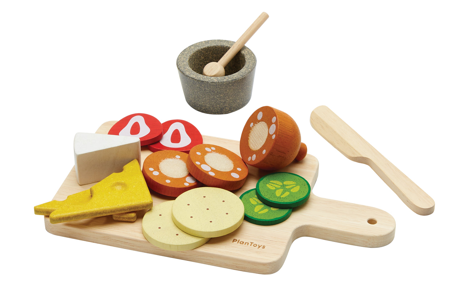 PlanToys Cheese & Charcuterie Board — Wooden Pretend Play Food Set
