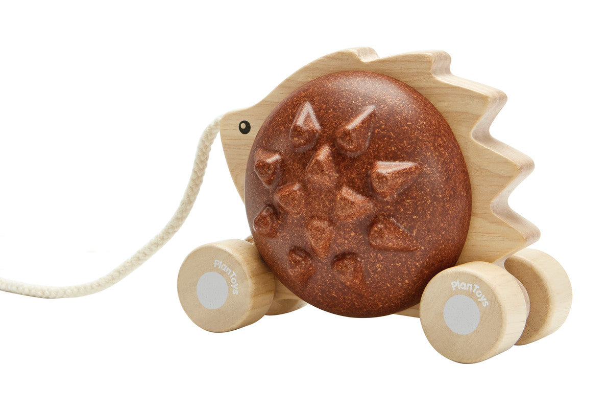 PlanToys Pull-Along Hedgehog — Brown Wooden Pull Toy