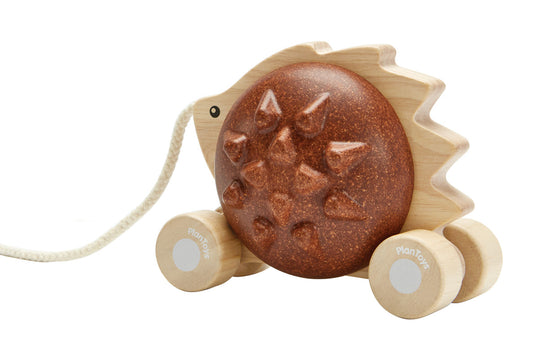 PlanToys Pull-Along Hedgehog — Brown Wooden Pull Toy