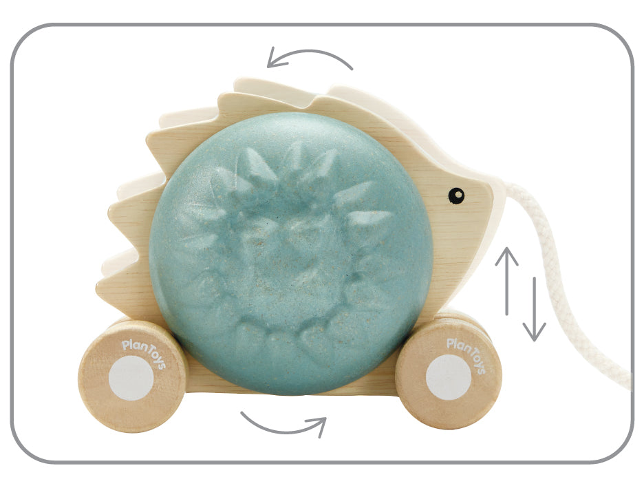 PlanToys Pull-Along Hedgehog — Blue Wooden Pull Toy
