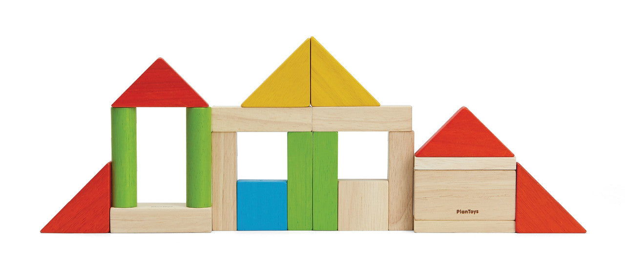 PlanToys Colorful 40 Unit Blocks — Wooden Building Blocks