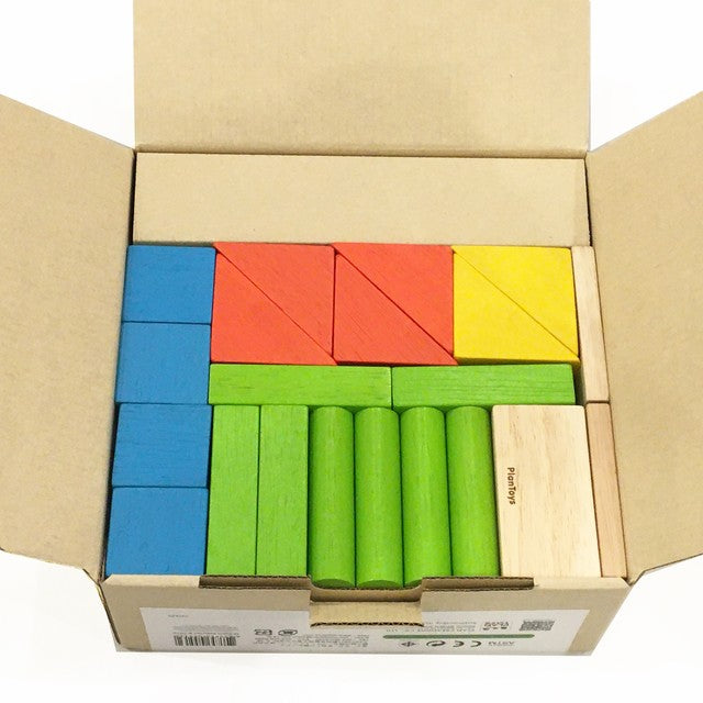 PlanToys Colorful 40 Unit Blocks — Wooden Building Blocks