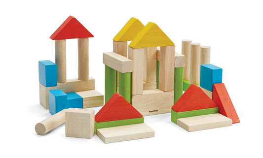 PlanToys Colorful 40 Unit Blocks — Wooden Building Blocks