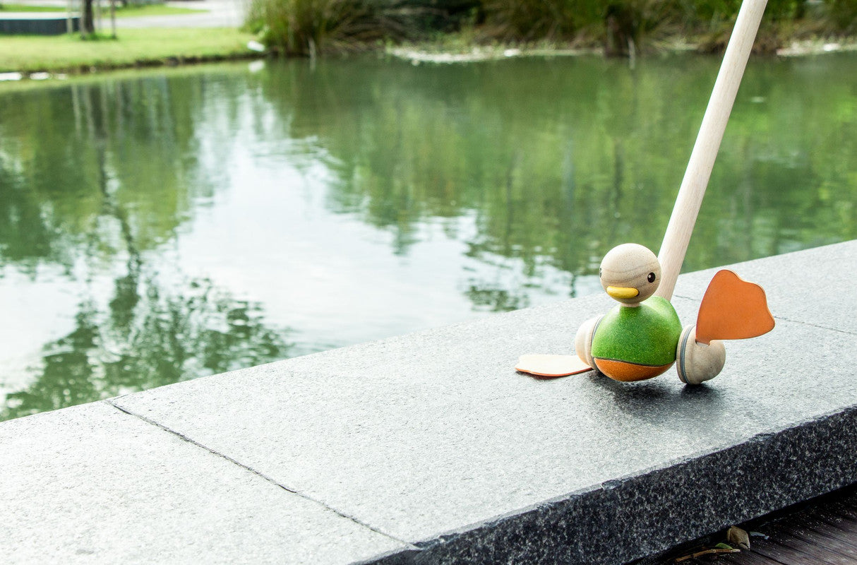 PlanToys Push Along Duck — Wooden Push Toy