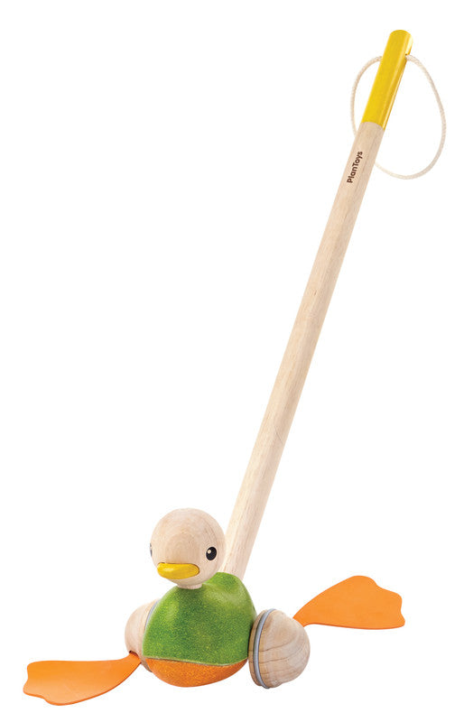 PlanToys Push Along Duck — Wooden Push Toy