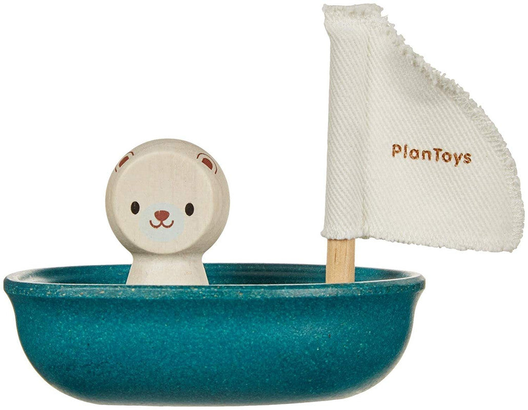 PlanToys Sailing Boat — Polar Bear | Wooden Bath Toy