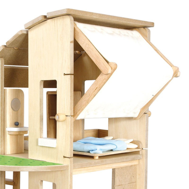 PlanToys Green Dollhouse With Furniture — Eco-Friendly Wooden Dollhouse
